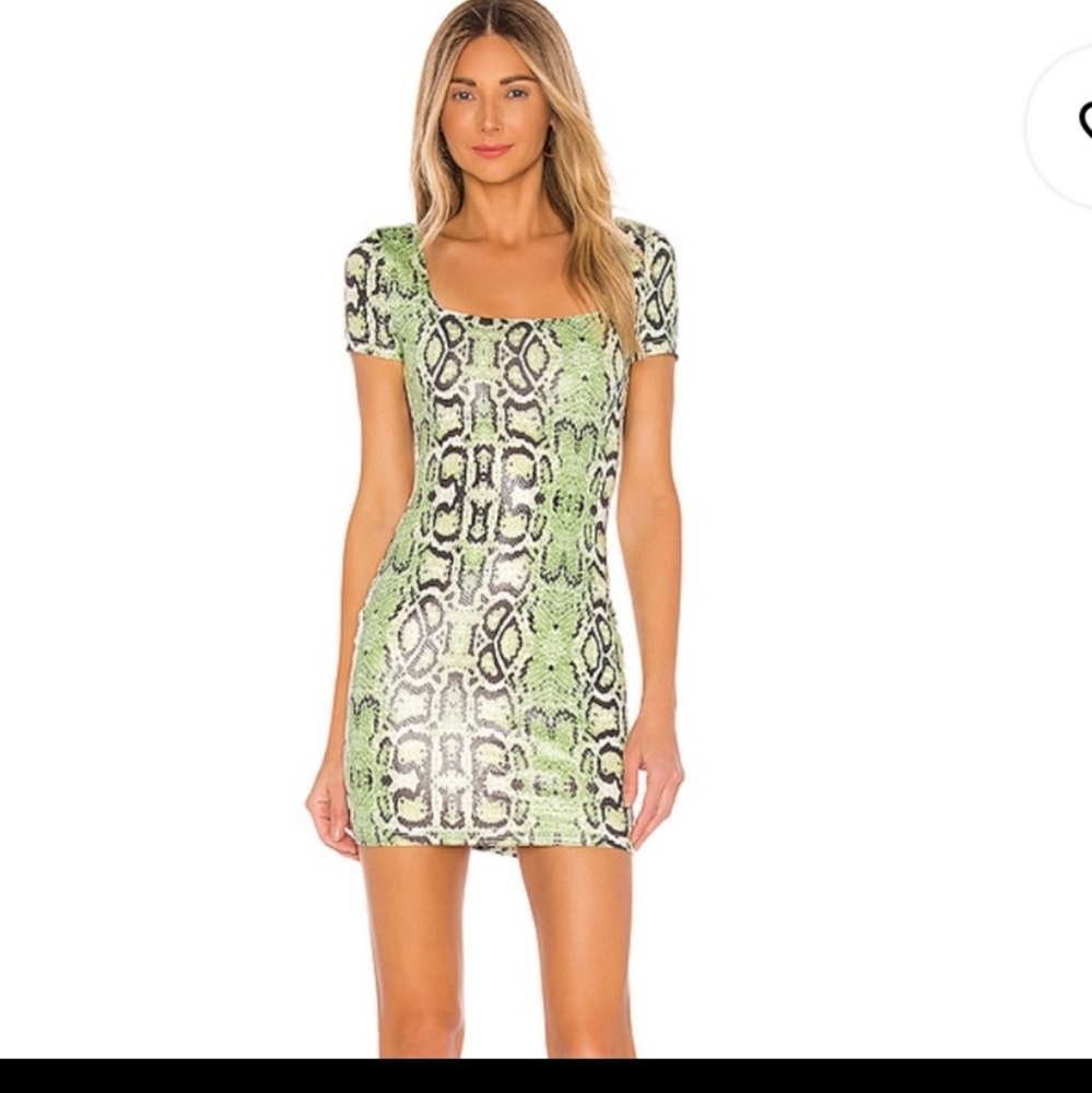 Superdown, Keirnan Mini Dress in Lime Green Snake
